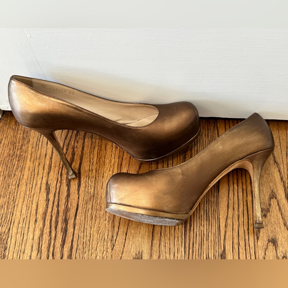 Ysl Yves Saint Laurent bronze leather Tribtoo pumps heels platform shoes - Picture 4 of 14
